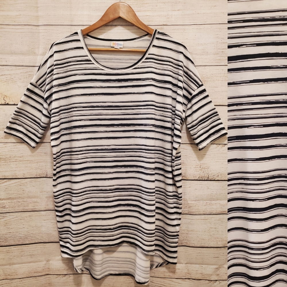LuLaRoe Black and White Messy Striped Irma Tunic Top, Size M